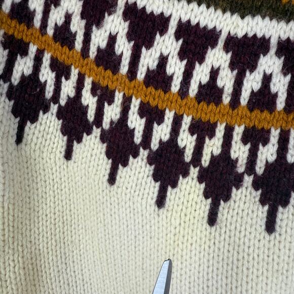 Tory Burch Womens Fair Isle Wool Crewneck Ribbed Cuff Ivory/Burgundy Sweater XS - Picture 11 of 15